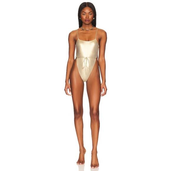 Monica Hansen Beachwear Galaxy One Piece Swimsuit in Metallic Silver Size Small - Picture 1 of 2